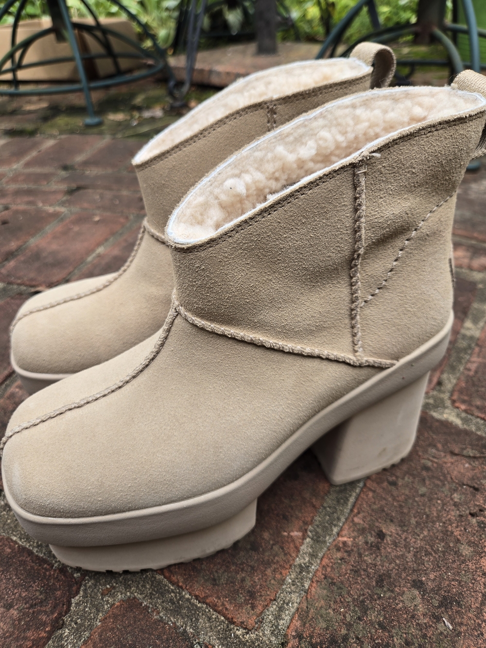 UGG New Heights Wi Ter White Suede Platform Ankle Boots with Fleece Lining